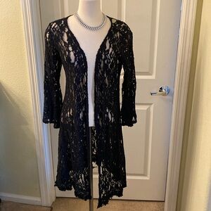 T Party black lace over coat bell sleeve